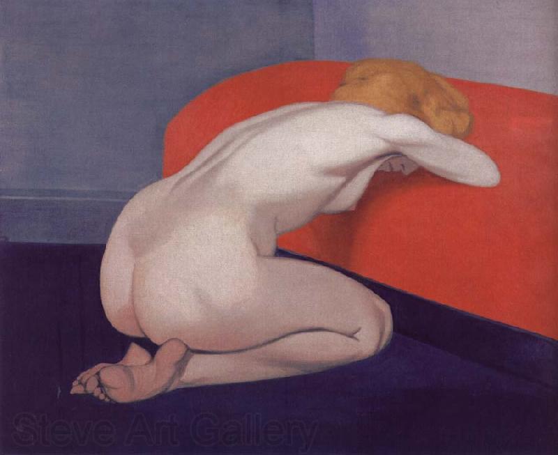 Felix Vallotton Nude Kneeling against a red sofa Spain oil painting art